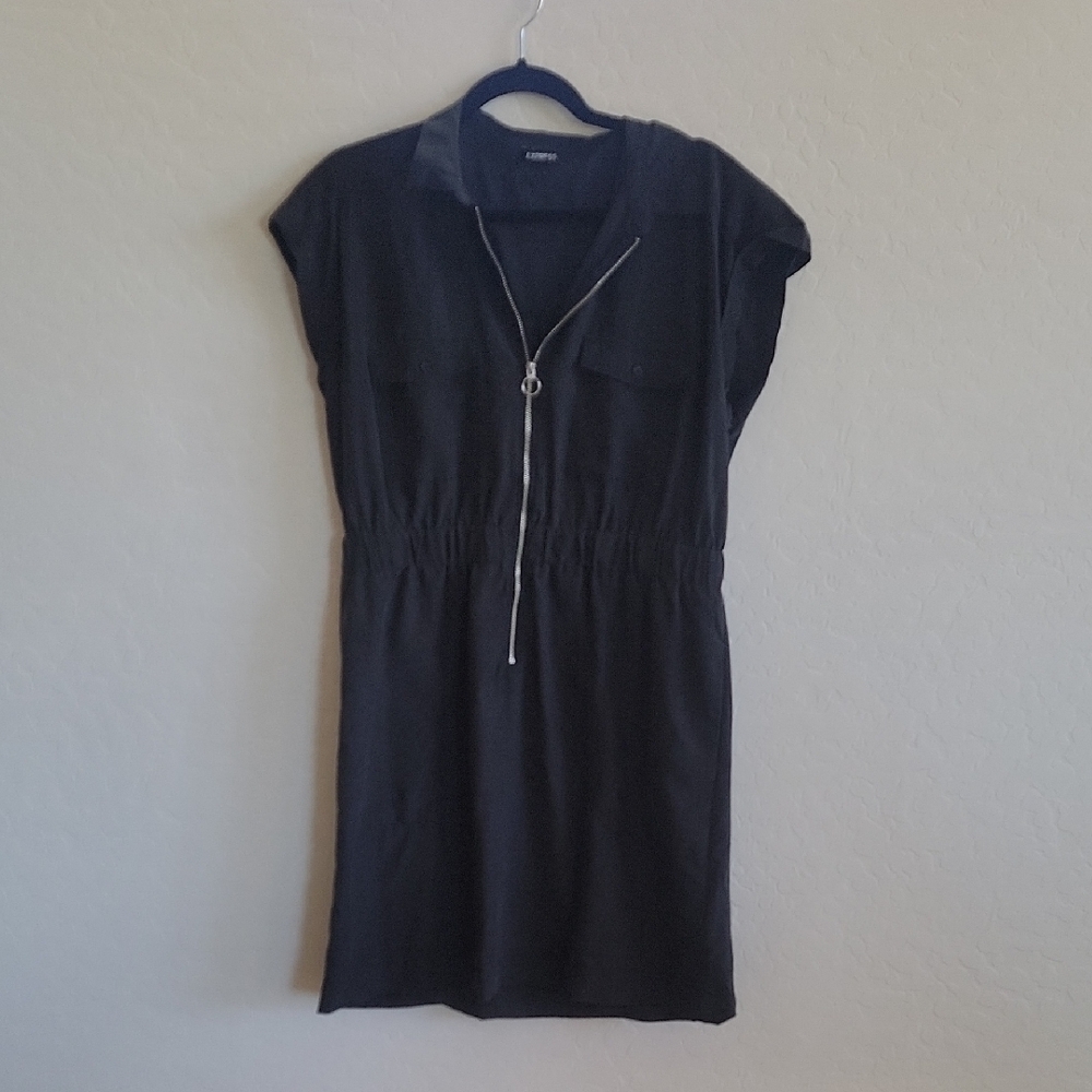 Calvin Klein Gray Asymmetrical Sheath Dress with V-Neck